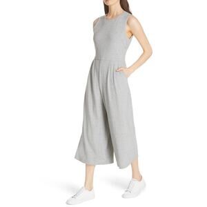 Eileen Fisher Moon Organic Cotton Wide-Leg Cropped Jumpsuit PS Gray Boho Chic